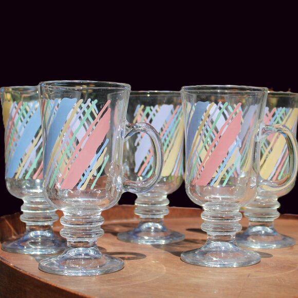 Vintage Libbey Pastel Rainbow Irish Coffee Mugs โ Set of 5 โ Pedestal โ 1980s โ - Picture 1 of 8